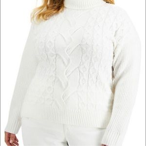 Alfani Cable-Knit Turtleneck Sweater Calla Lily White Size XL
